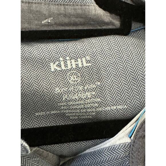 Kuhl Men's Gray 100% Organic Cotton Herringbone Button Down Camp Shirt Size XL - Picture 8 of 10